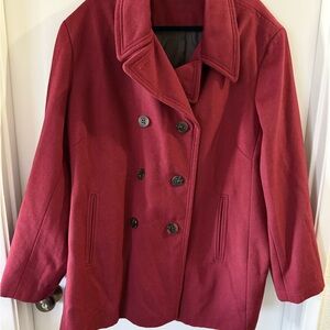 Calvin Klein Woman Cashmere Wool Blend Double Breasted Dark Red Peacoat 3X